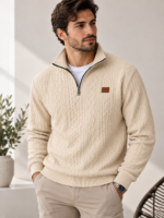 Manfinity CasualCool – Suéter Texturizado para Hombre con Cuello Half-Zip