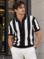 Polo de Punto Slim Old Money para Hombre – Negro y Blanco - Imagen 2