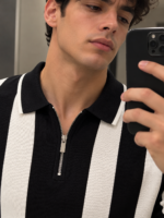 Polo de Punto Slim Old Money para Hombre – Negro y Blanco - Imagen 3