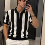 Polo de Punto Slim Old Money para Hombre – Negro y Blanco