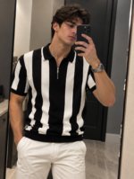 Polo de Punto Slim Old Money para Hombre – Negro y Blanco
