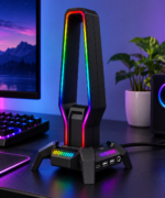 MARVO Soporte Gamer RGB para Audífonos con HUB USB, USB-C y Audio 3.5 mm