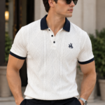 Calvornis Polo Jacquard Old Money para Hombre – Blanco