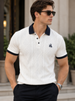 Calvornis Polo Jacquard Old Money para Hombre – Blanco