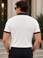 Calvornis Polo Jacquard Old Money para Hombre – Blanco - Imagen 2